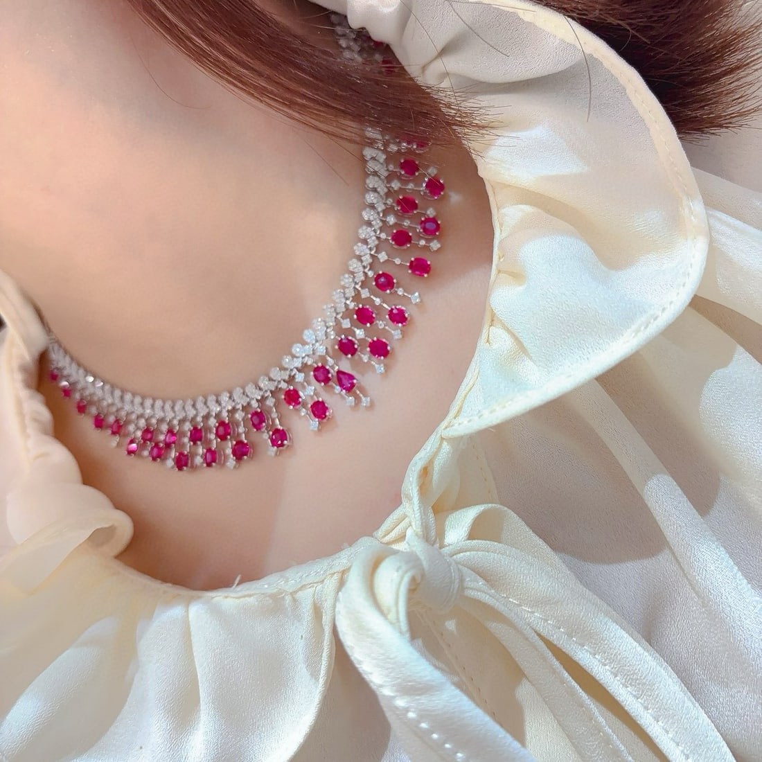 14k Gold 13.6 Ct Natural Ruby & Diamond Necklace - 9