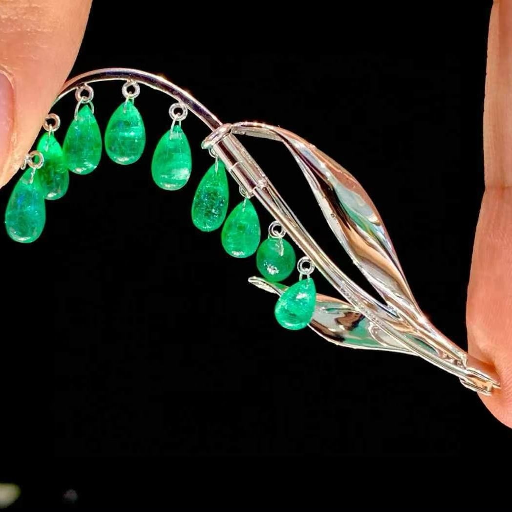 14k Gold 5.6 Ct Natural Emerald & Diamond Brooch/pendant( Without Chain ) - 2