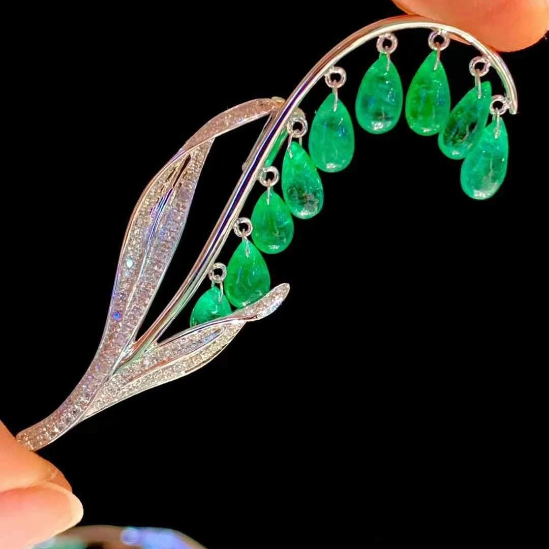 14k Gold 5.6 Ct Natural Emerald & Diamond Brooch/pendant( Without Chain ) - 4