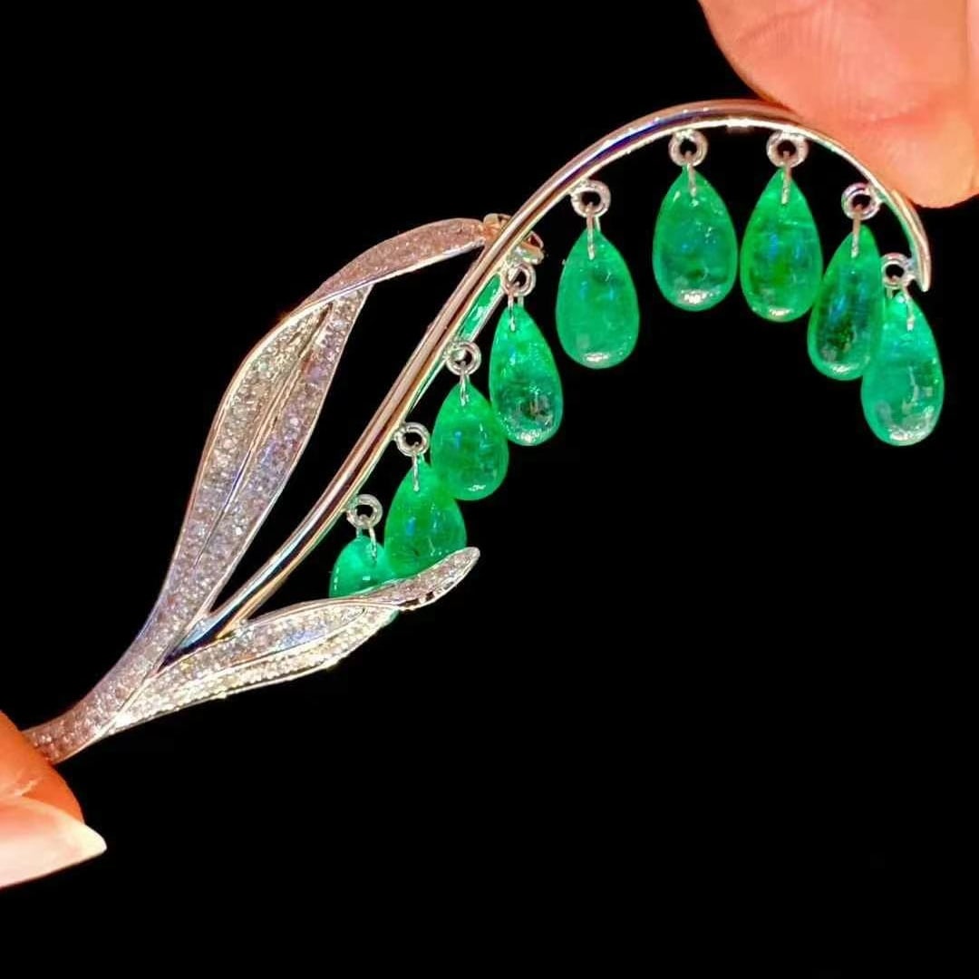 14k Gold 5.6 Ct Natural Emerald & Diamond Brooch/pendant( Without Chain ) - 5