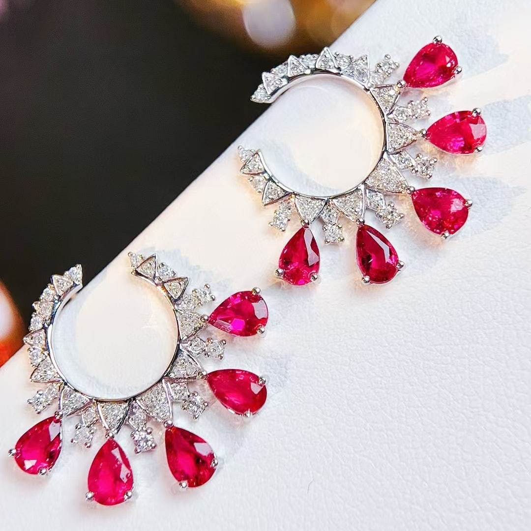 14k Gold 3 Ct Natural Tourmaline & Diamond Earrings - 7