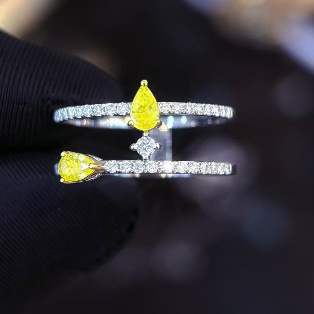 14k Gold 0.4 Ct Natural Yellow Diamond & Diamond Ring - 4