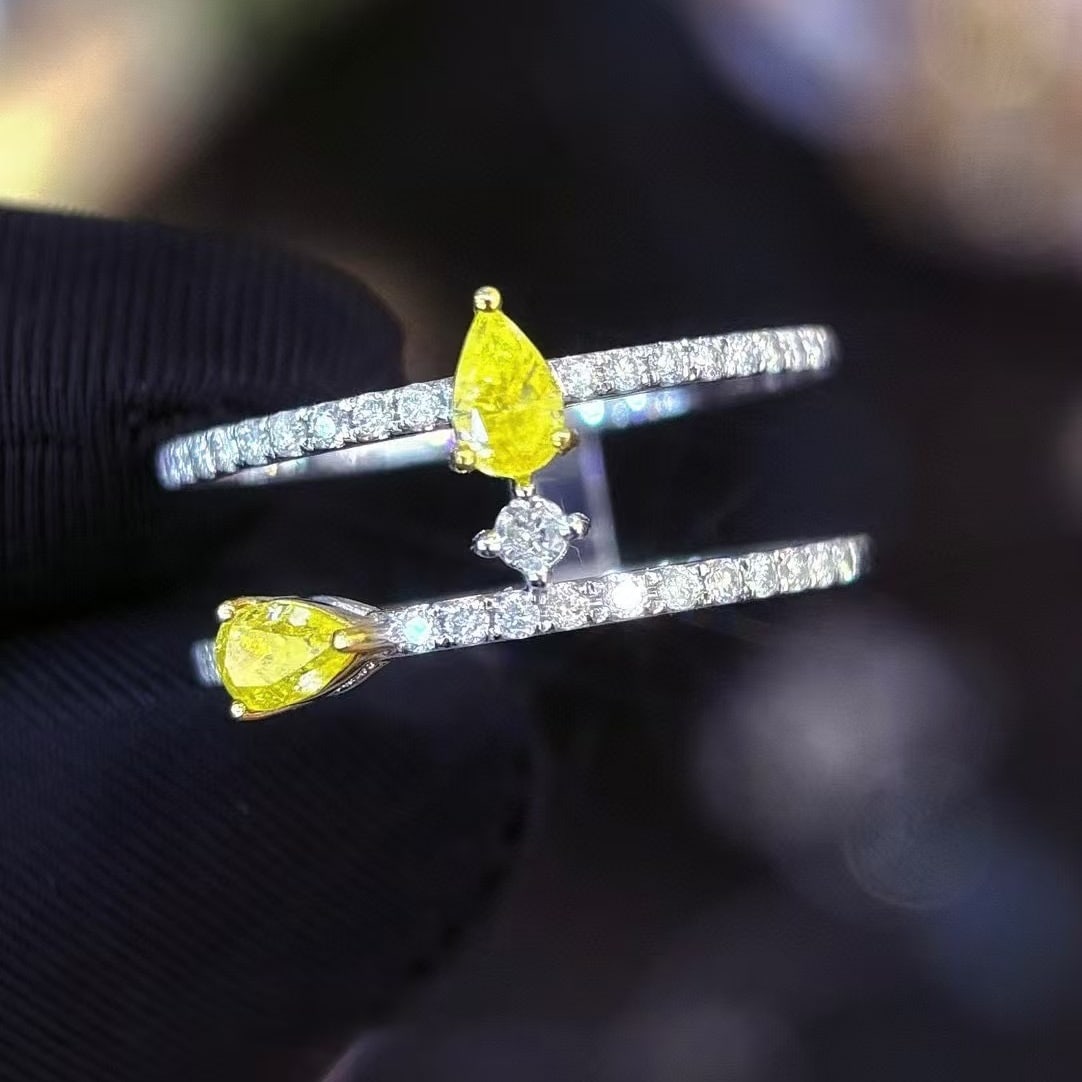 14k Gold 0.4 Ct Natural Yellow Diamond & Diamond Ring - 7