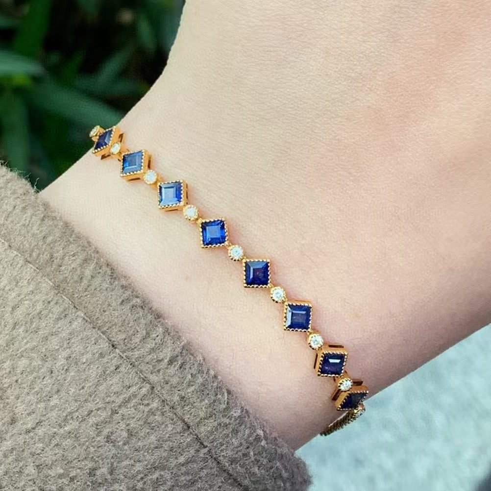 14k Gold 2.29 Ctw Natural Sapphire & Diamond Bracelet - 3