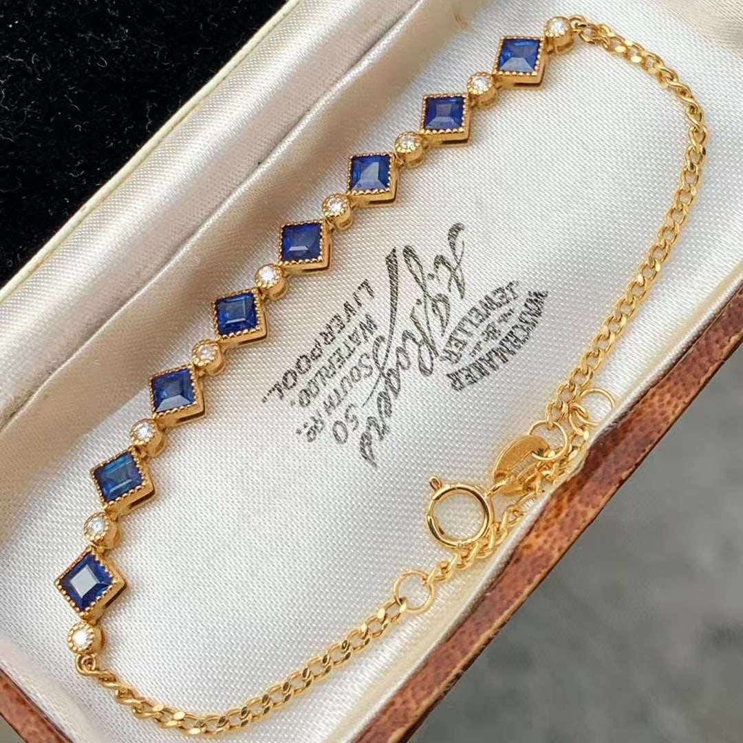 14k Gold 2.29 Ctw Natural Sapphire & Diamond Bracelet - 5