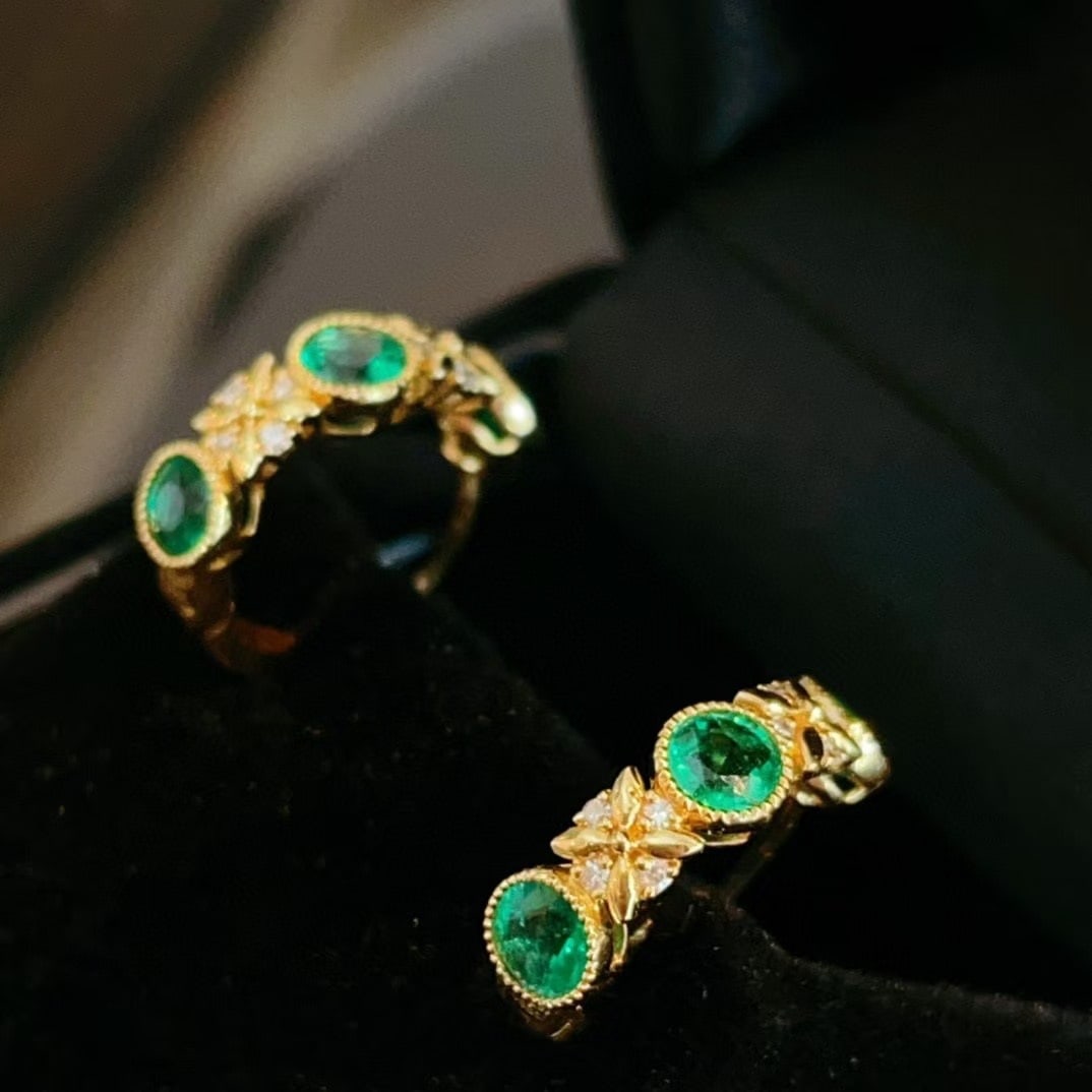 14k Gold 1.28 Ctw Natural Emerald & Diamond Earrings (1 of 4)