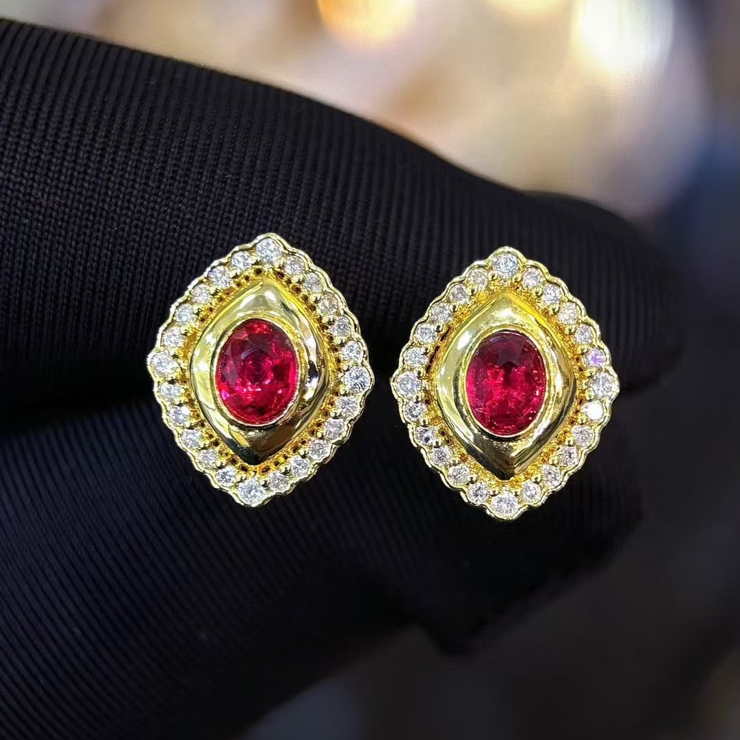 14k Gold 0.5 Ct Natural Ruby & Diamond Earrings (1 of 8)