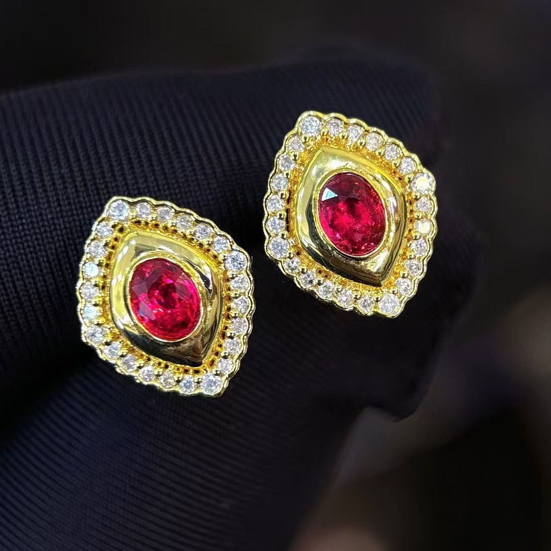 14k Gold 0.5 Ct Natural Ruby & Diamond Earrings - 4