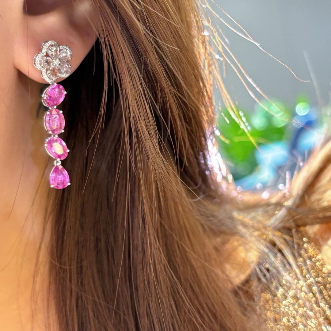 14k Gold 6.02 Ct Natural Sapphire & Diamond & Sapphire Earrings - 6