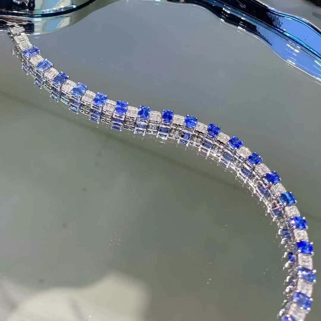 14k Gold 7.2 Ct Natural Sapphire & Diamond Bracelet - 3