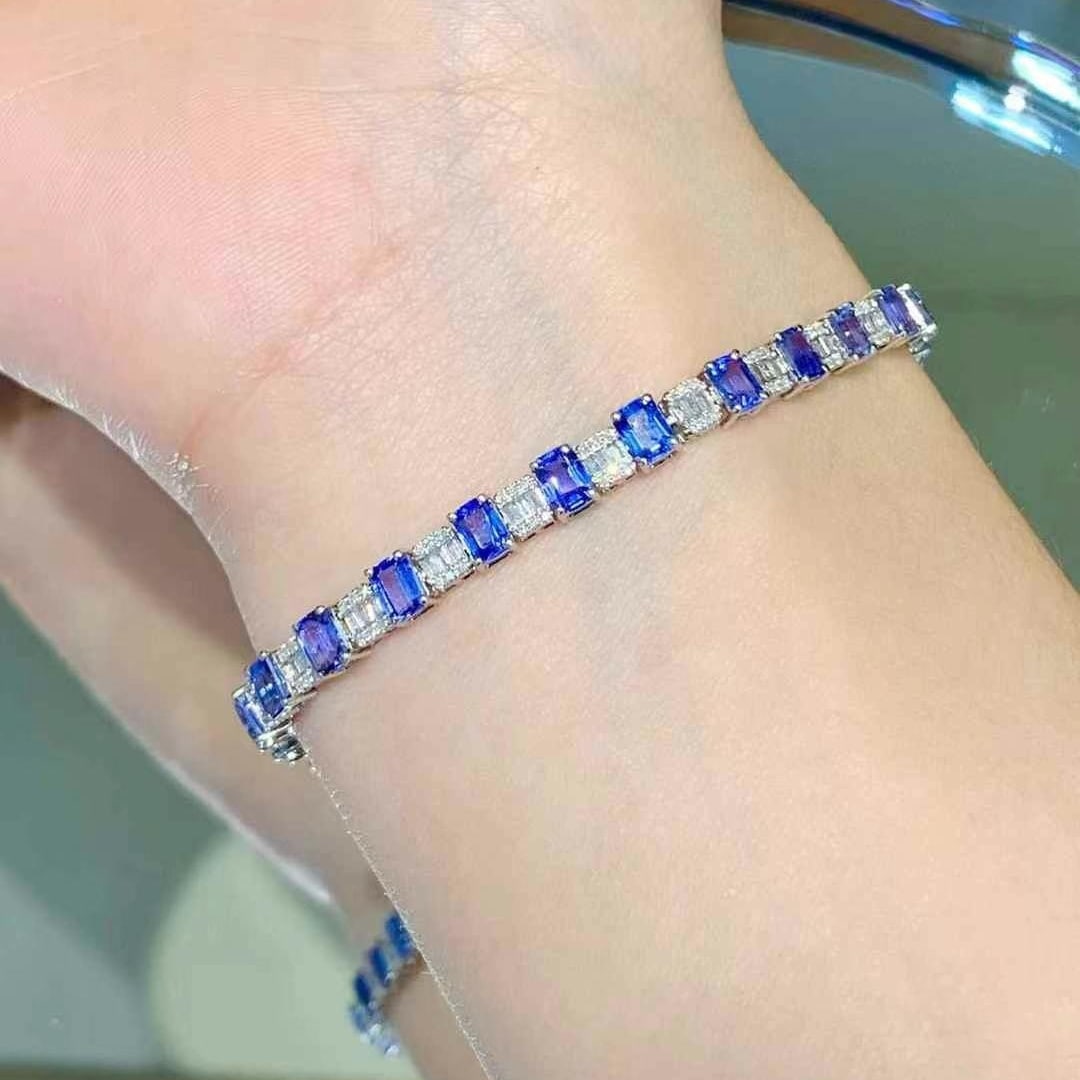 14k Gold 7.2 Ct Natural Sapphire & Diamond Bracelet - 4