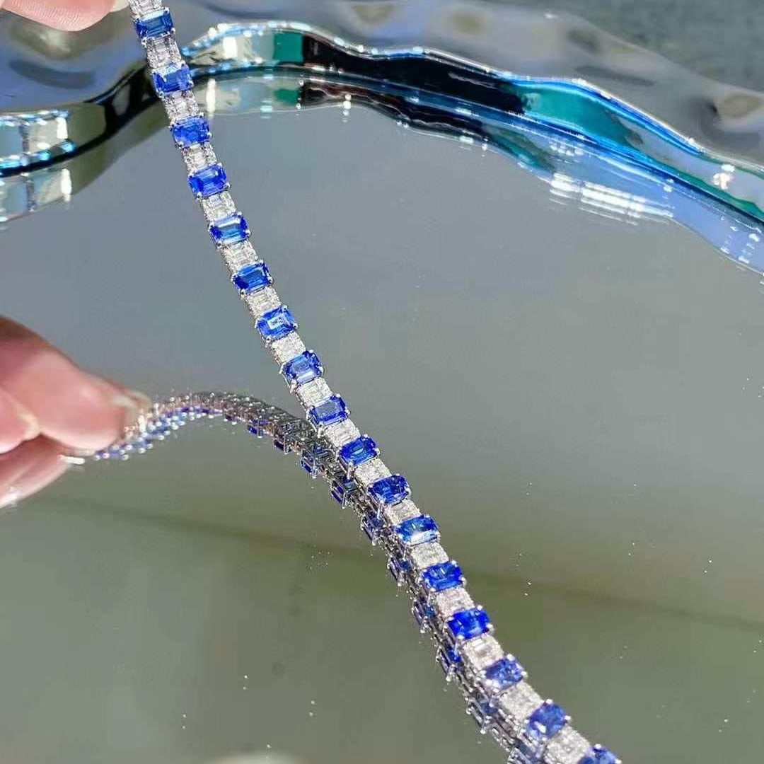 14k Gold 7.2 Ct Natural Sapphire & Diamond Bracelet - 5