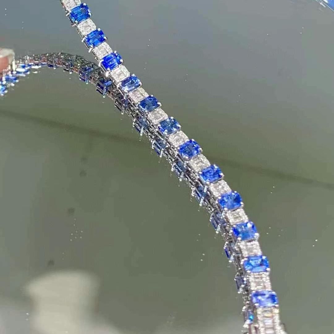 14k Gold 7.2 Ct Natural Sapphire & Diamond Bracelet - 6