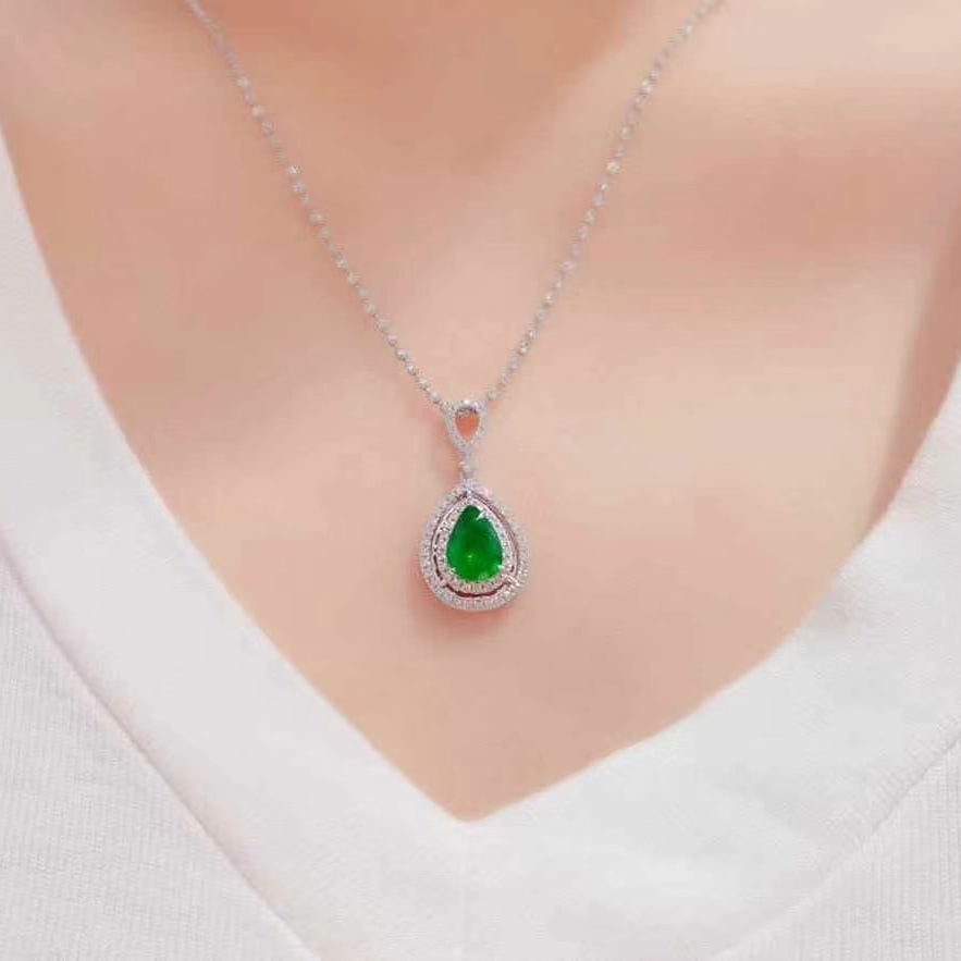 14k Gold 2.01 Ctw Vivid Green Natural Emerald & Diamond Pendant( Without Chain ) - 5