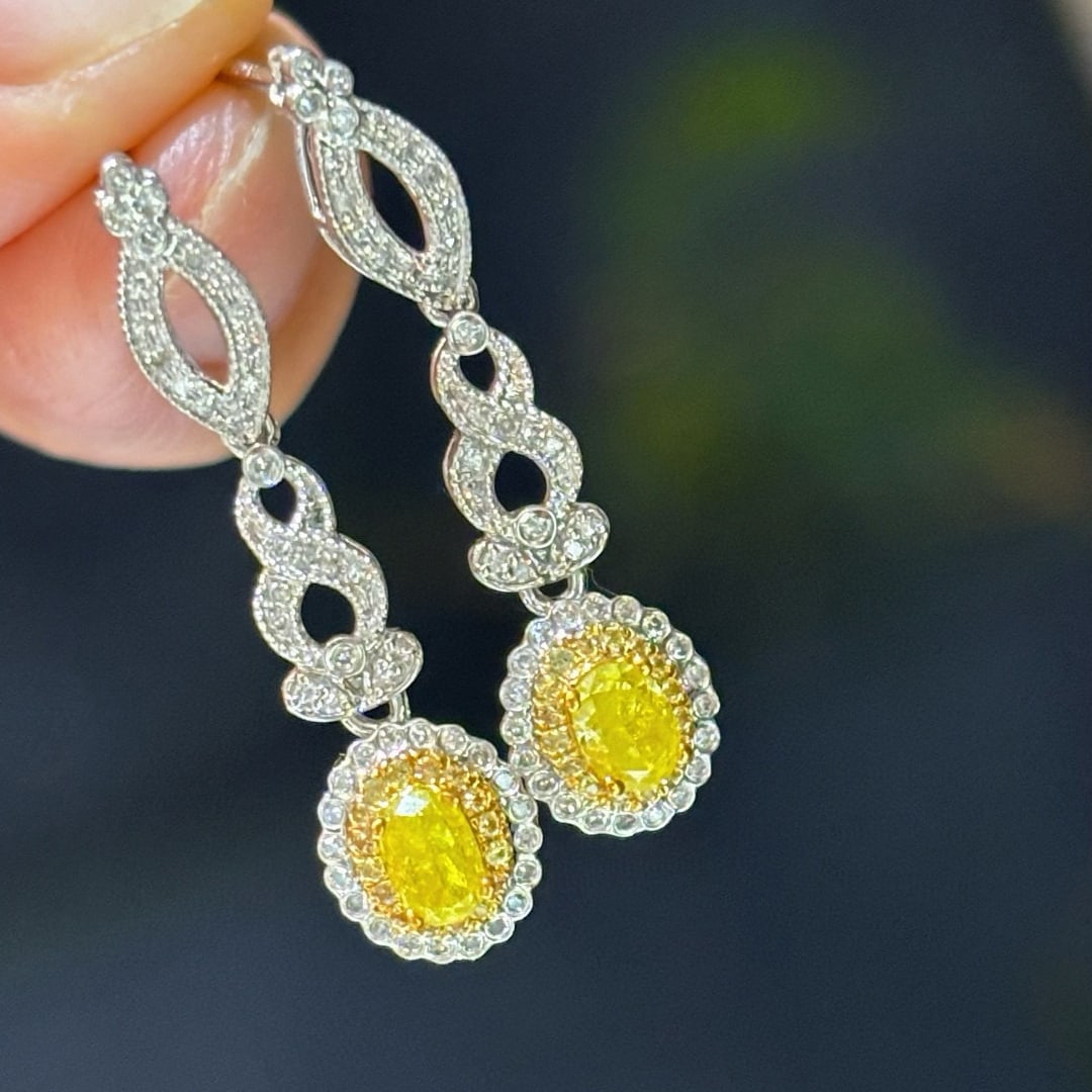 14k Gold 0.8 Ctw Natural Yellow Diamond & Diamond Earrings - 3