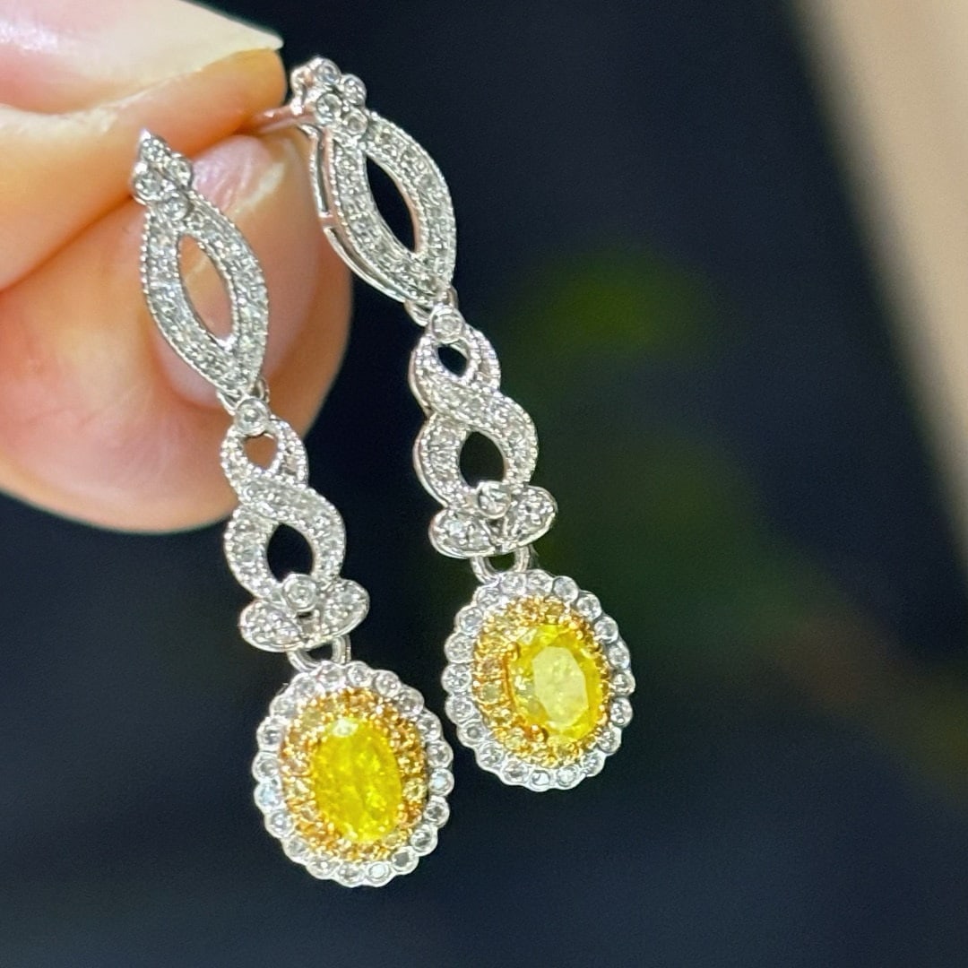 14k Gold 0.8 Ctw Natural Yellow Diamond & Diamond Earrings - 4