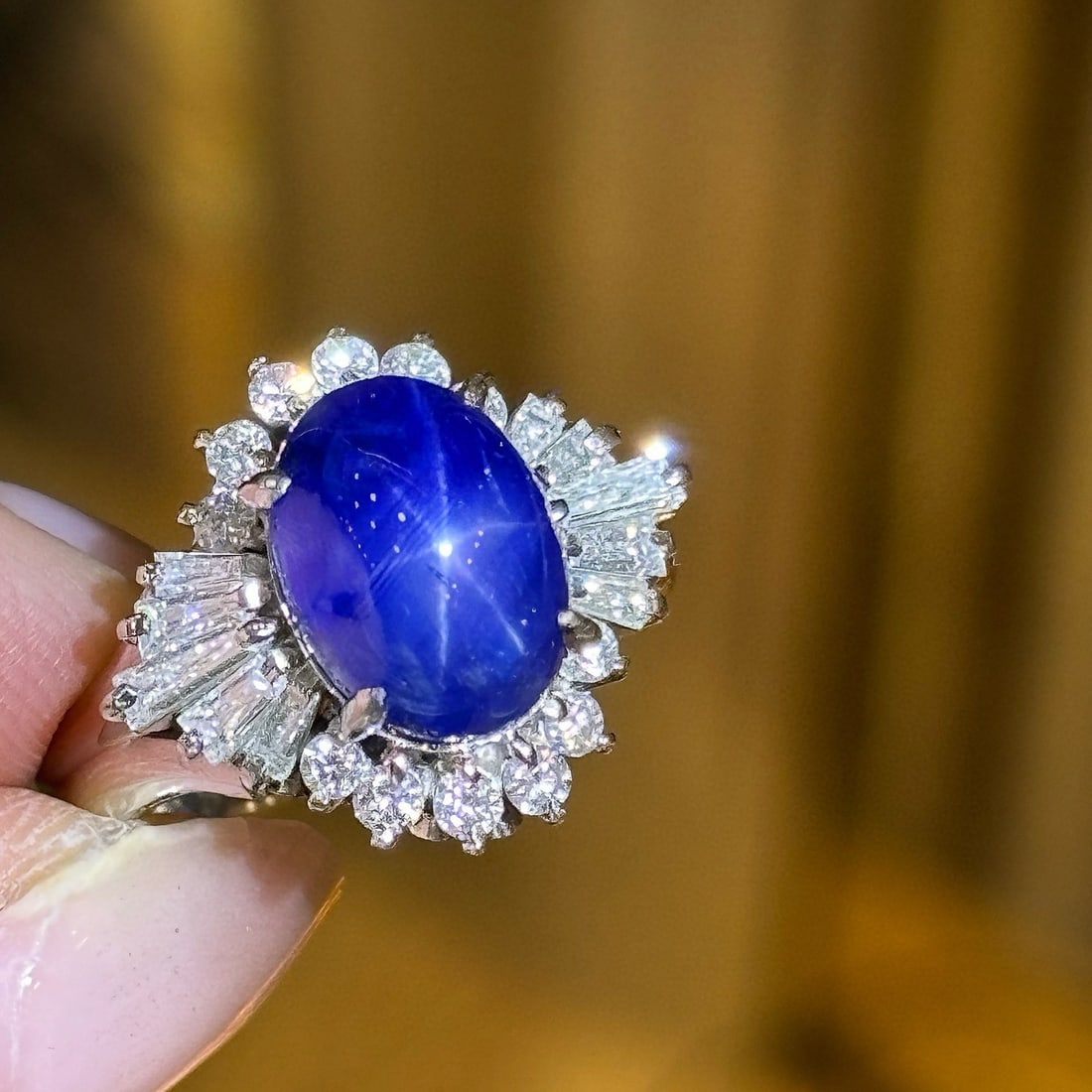 14k Gold 6.25 Ct Natural Star Sapphire & Diamond Ring (1 of 8)