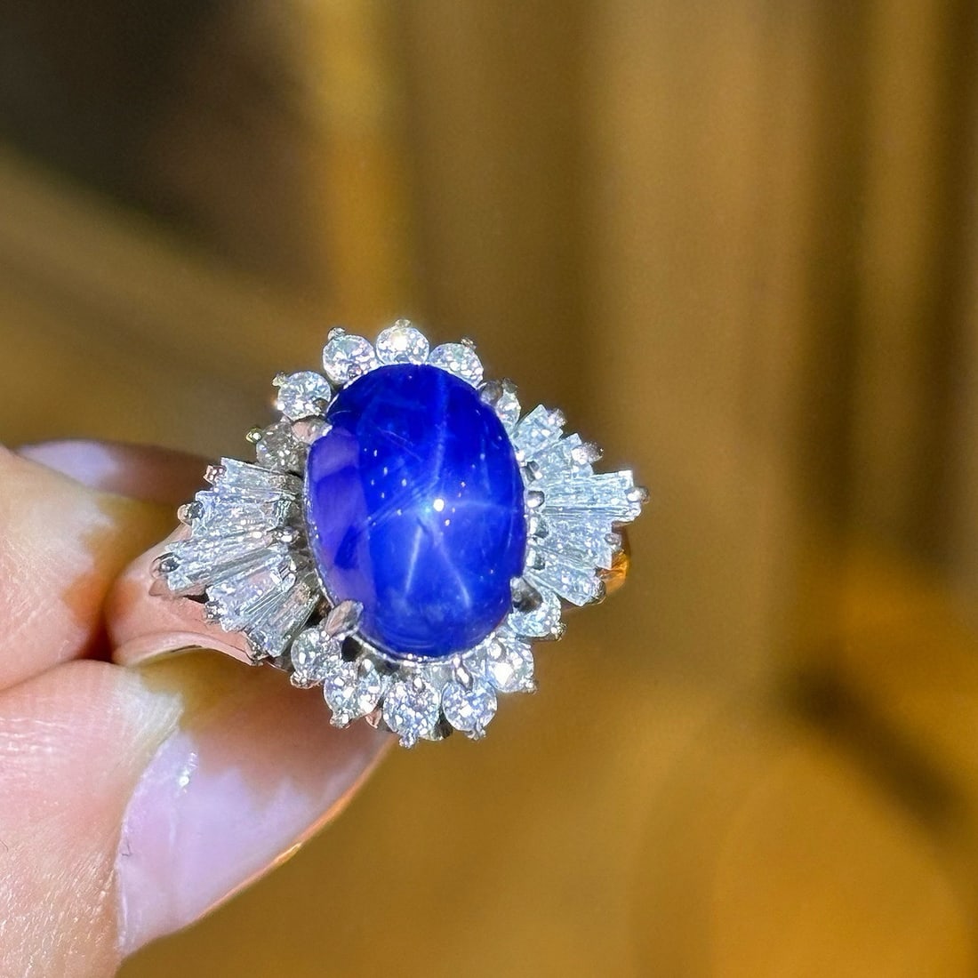 14k Gold 6.25 Ct Natural Star Sapphire & Diamond Ring - 7