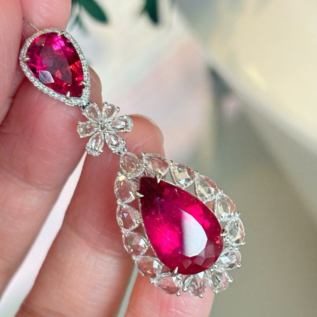 14k Gold 8.1 Ct Natural Tourmaline & Sapphire & Diamond Pendant( Without Chain ) - 4