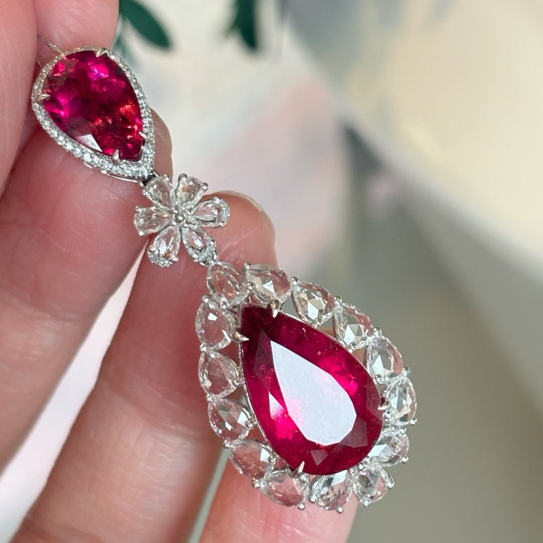 14k Gold 8.1 Ct Natural Tourmaline & Sapphire & Diamond Pendant( Without Chain ) - 5