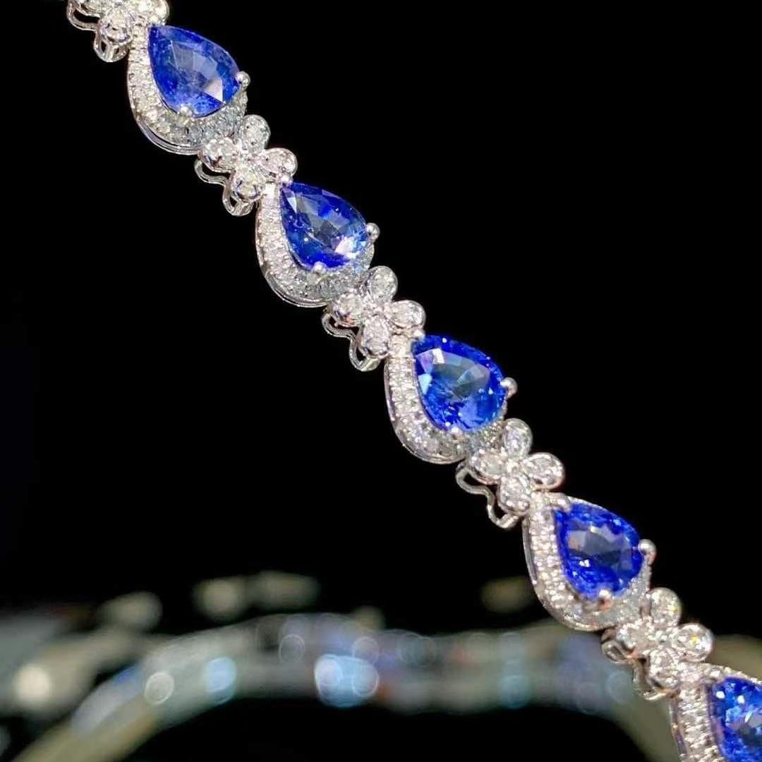 14k Gold 9.5 Ct Natural Sapphire & Diamond Bracelet - 2