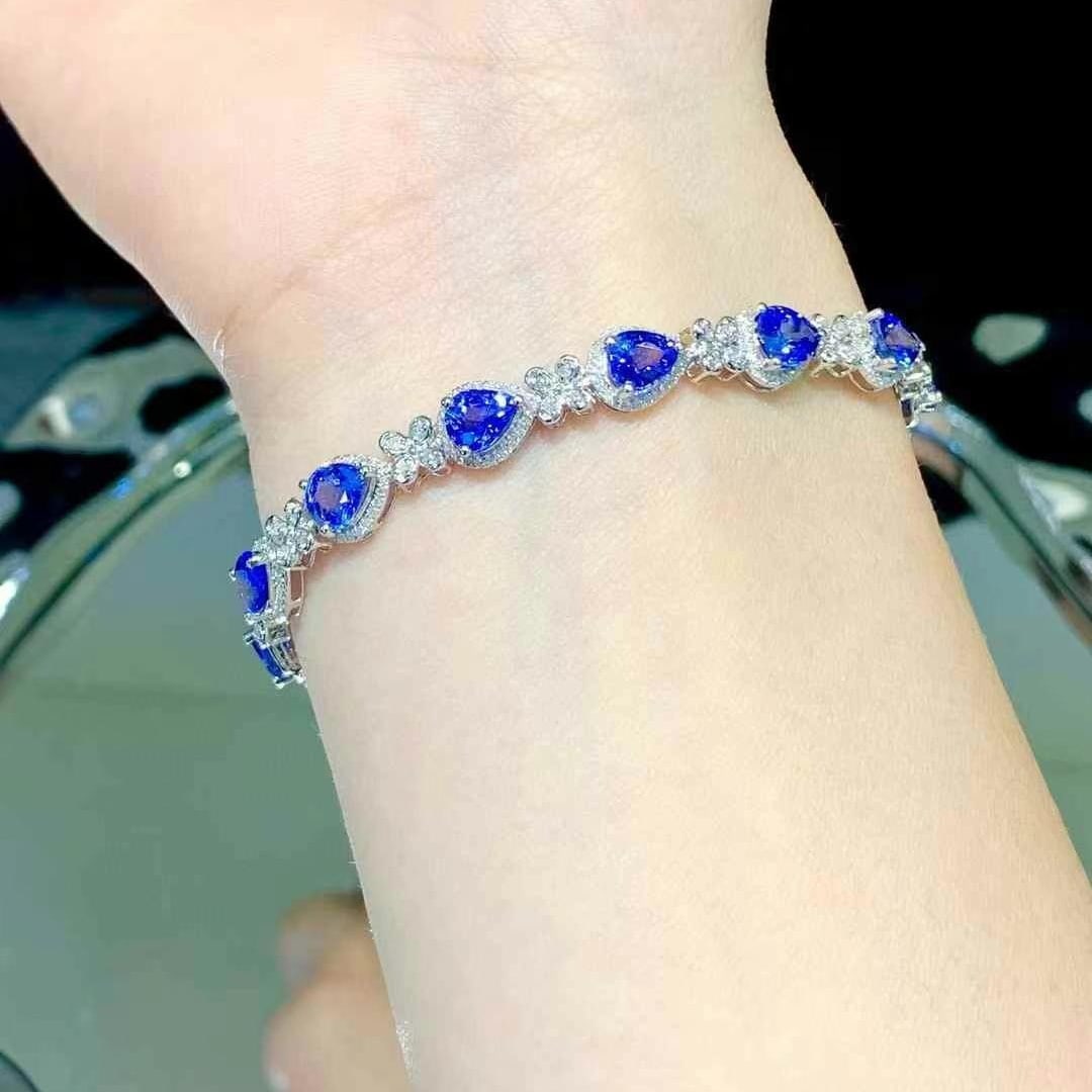 14k Gold 9.5 Ct Natural Sapphire & Diamond Bracelet - 5