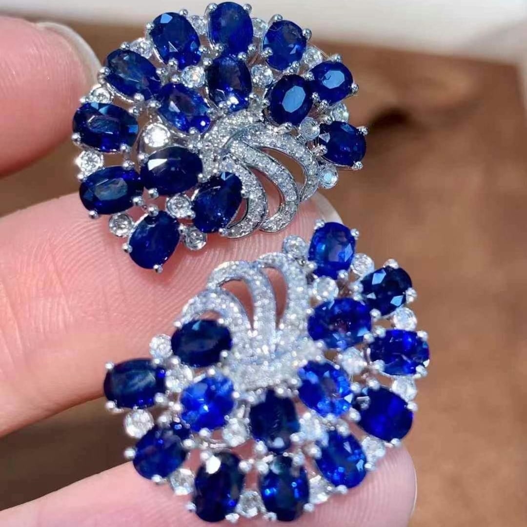 14k Gold 7 Ct Natural Sapphire & Diamond Earrings (1 of 5)