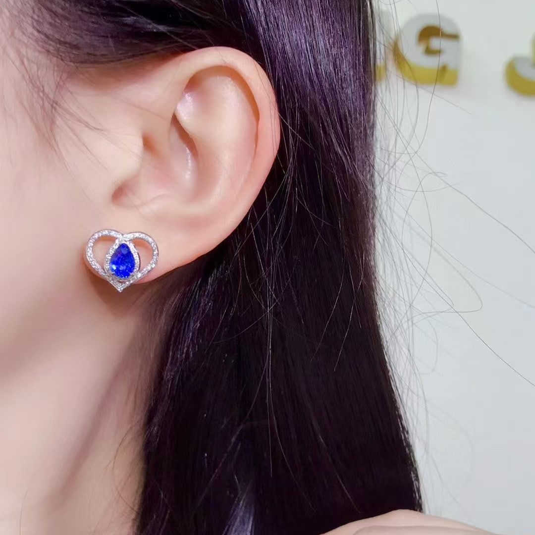 14k Gold 2.61 Ctw Natural Sapphire & Diamond Earrings - 2