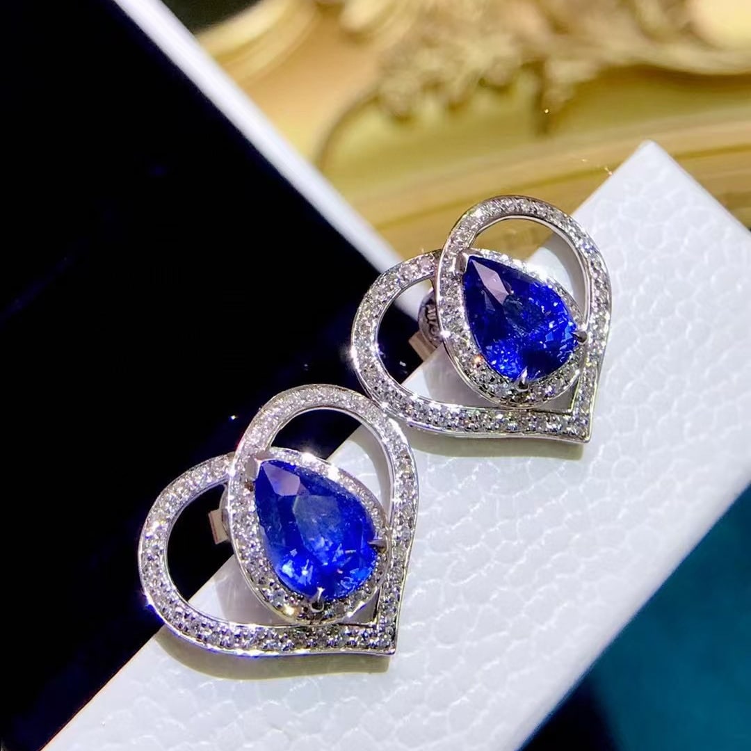 14k Gold 2.61 Ctw Natural Sapphire & Diamond Earrings - 3