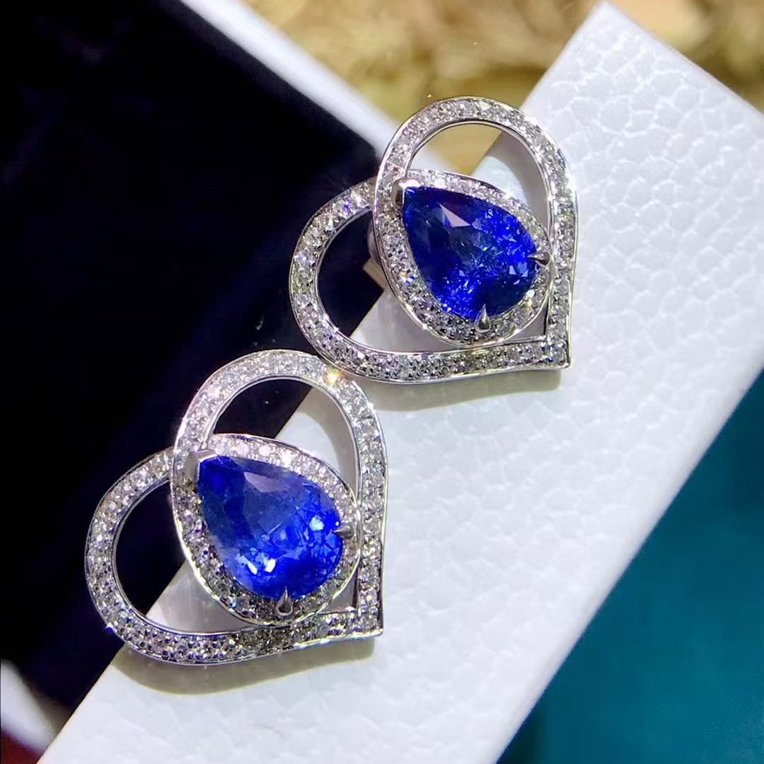 14k Gold 2.61 Ctw Natural Sapphire & Diamond Earrings - 4