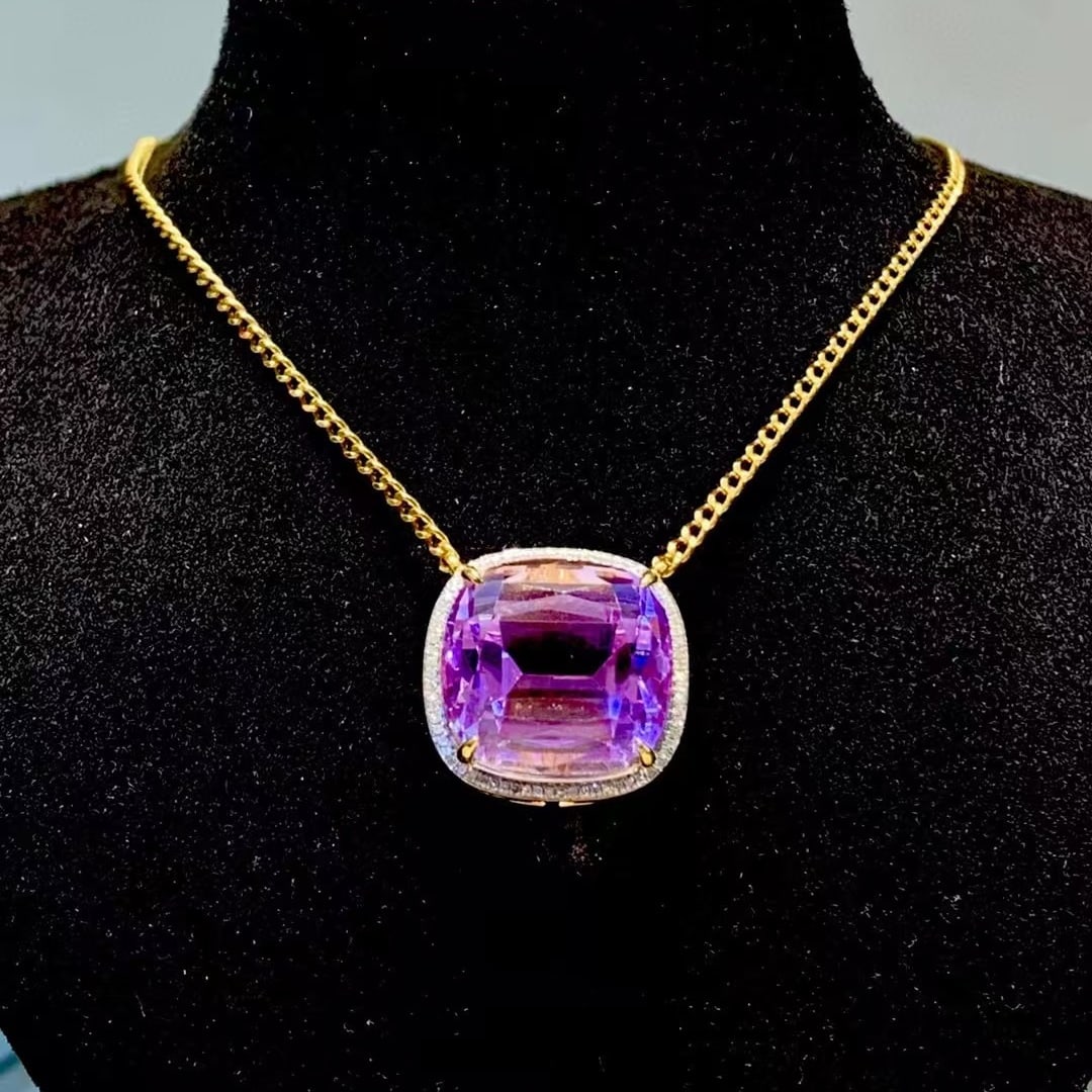 14k Gold 20.2 Ct Natural Kunzite & Diamond Necklace (1 of 7)