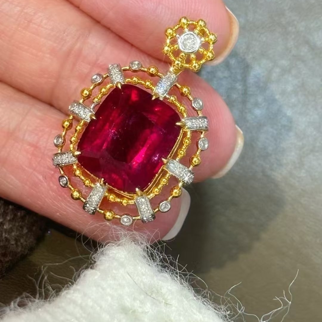 14k Gold 7.19 Ctw Natural Tourmaline & Diamond Pendant( Without Chain ) - 3