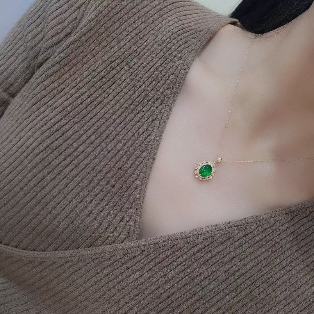 14k Gold 2.49 Ctw Natural Emerald & Diamond Pendant( Without Chain ) - 3