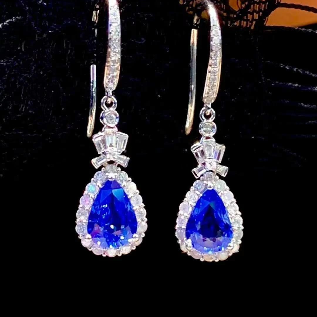14k Gold 1.5 Ct Natural Sapphire & Diamond Earrings - 5