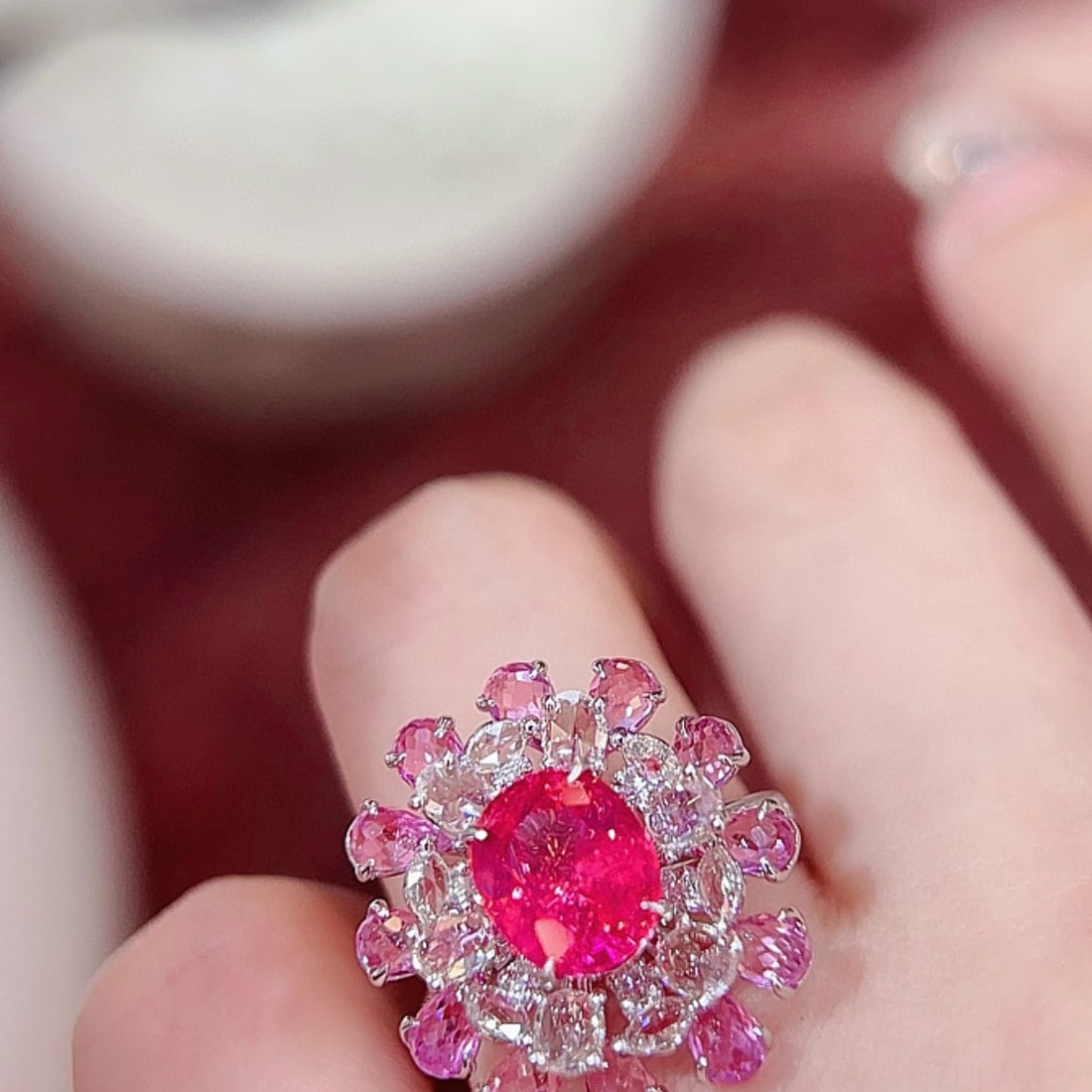 14k Gold 6.61 Ctw Natural Spinel & Padparadscha Sapphire Ring - 5