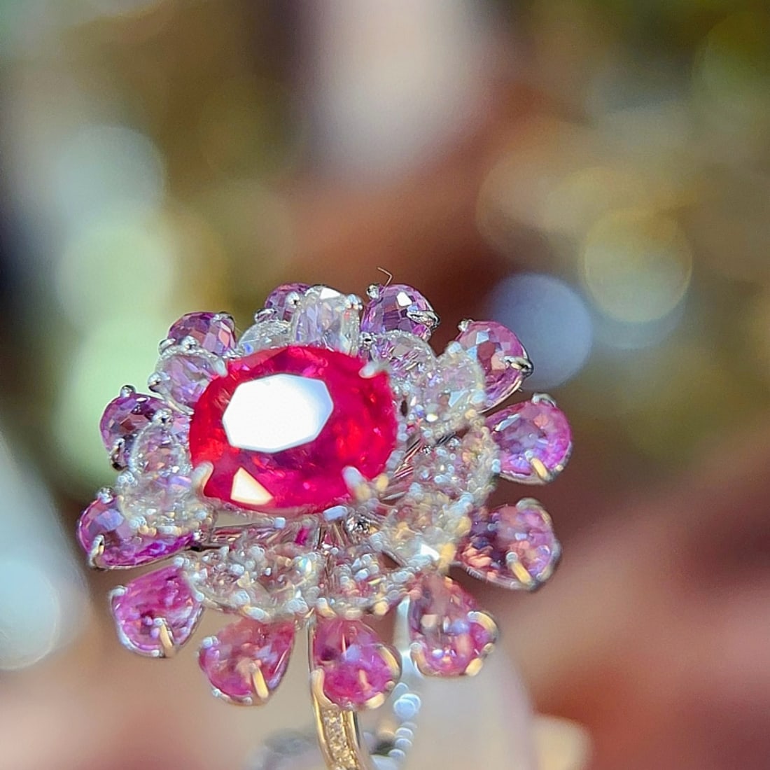 14k Gold 6.61 Ctw Natural Spinel & Padparadscha Sapphire Ring - 8