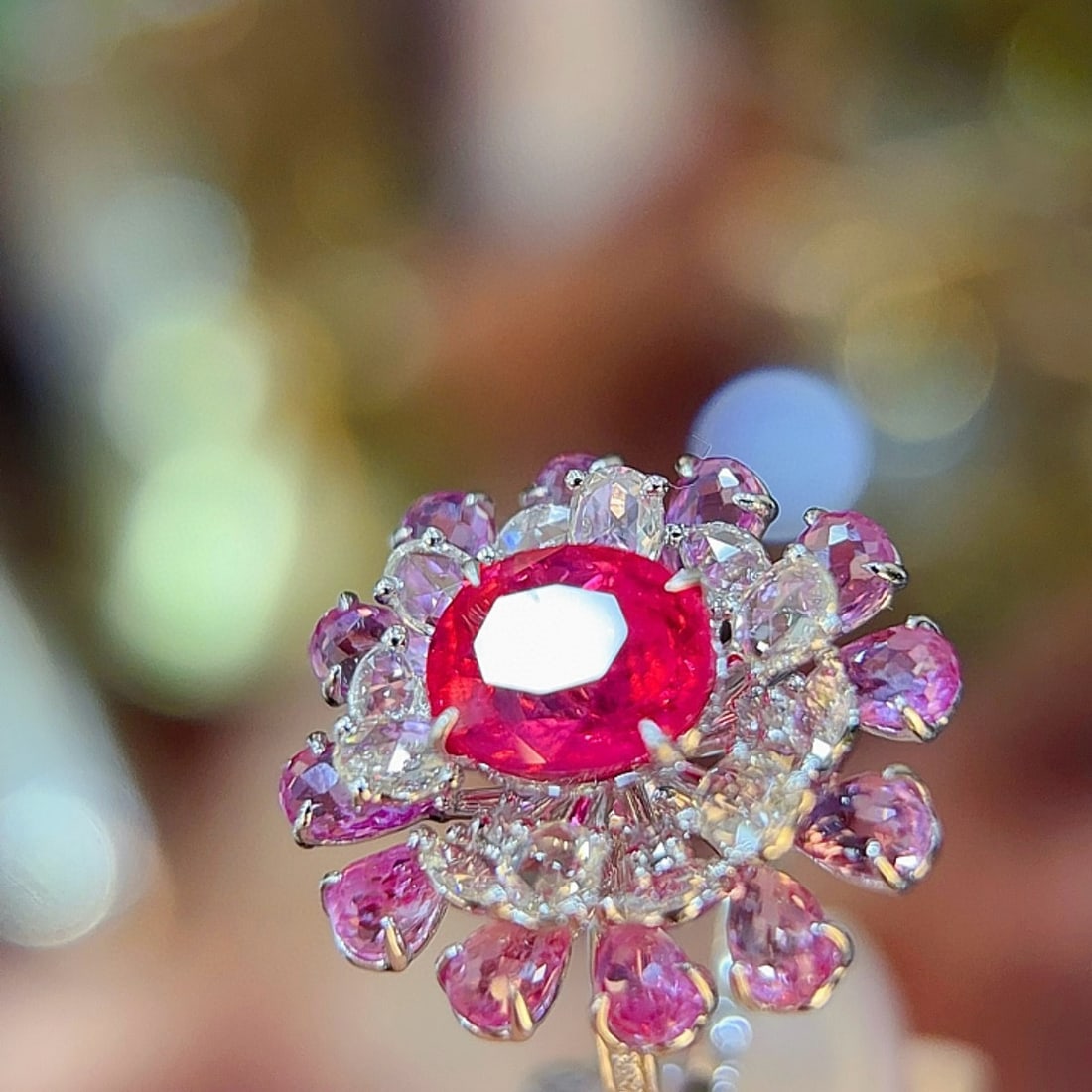 14k Gold 6.61 Ctw Natural Spinel & Padparadscha Sapphire Ring - 9