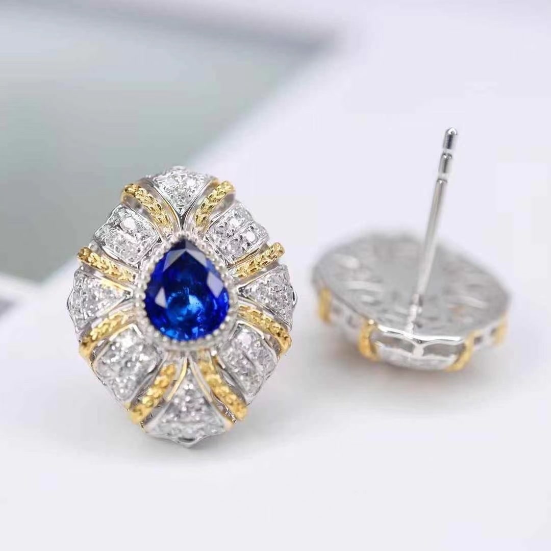 14k Gold 2.08 Ctw Natural Sapphire & Diamond Earrings - 2
