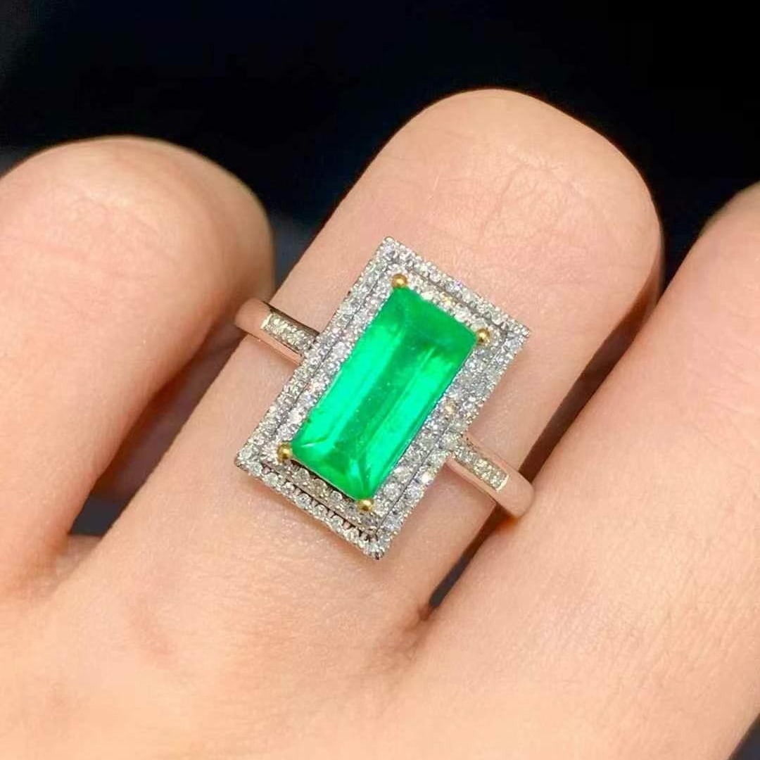 14k Gold 1.65 Ct Natural Emerald & Diamond Ring - 5