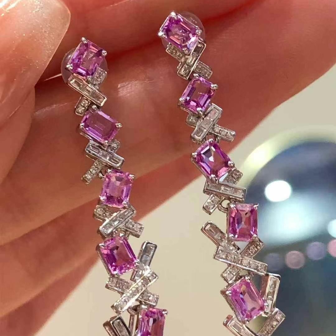 14k Gold 2.5 Ct Natural Sapphire & Diamond Earrings (1 of 6)