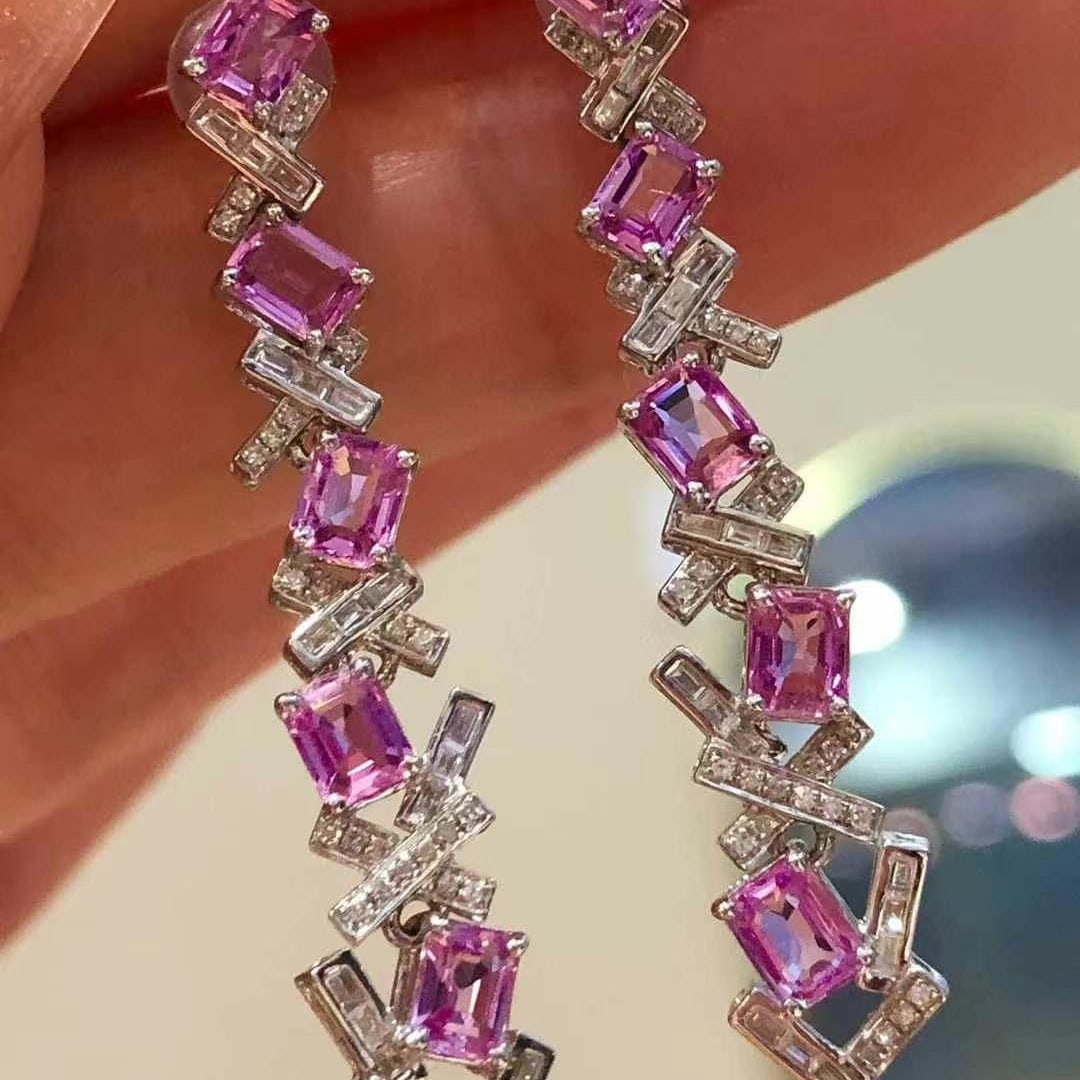 14k Gold 2.5 Ct Natural Sapphire & Diamond Earrings - 2