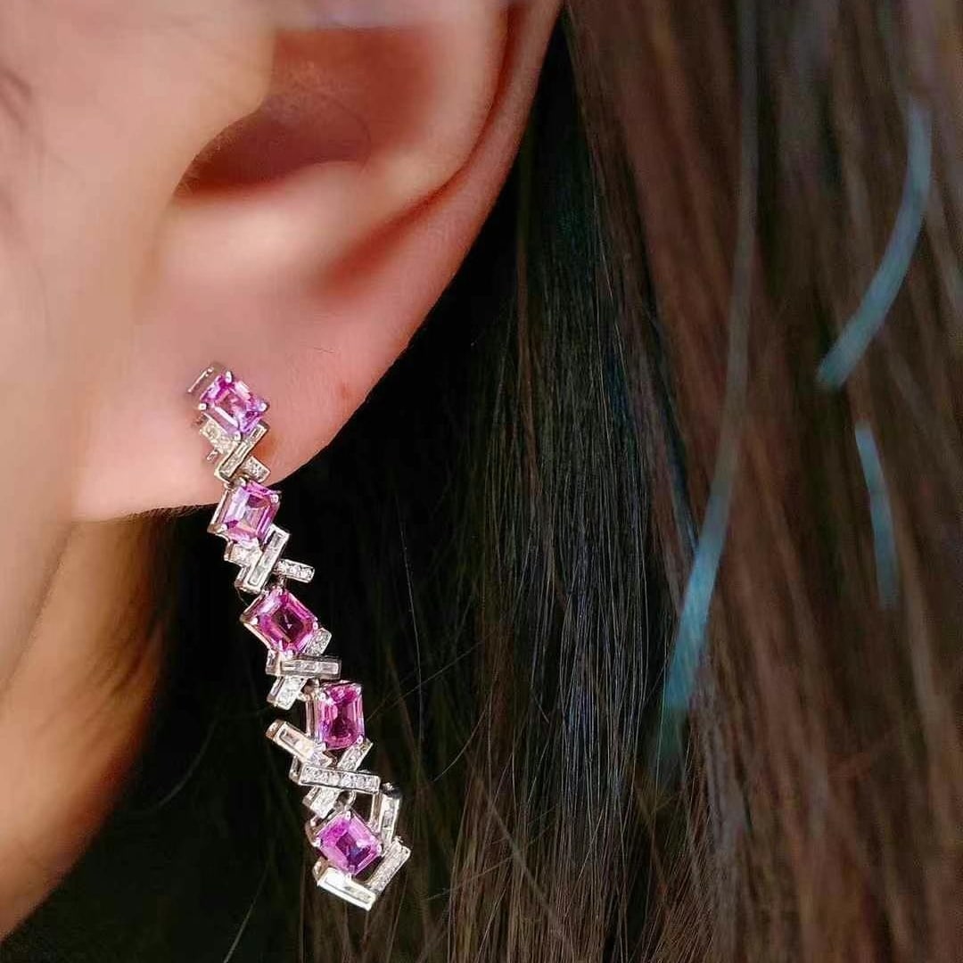 14k Gold 2.5 Ct Natural Sapphire & Diamond Earrings - 5