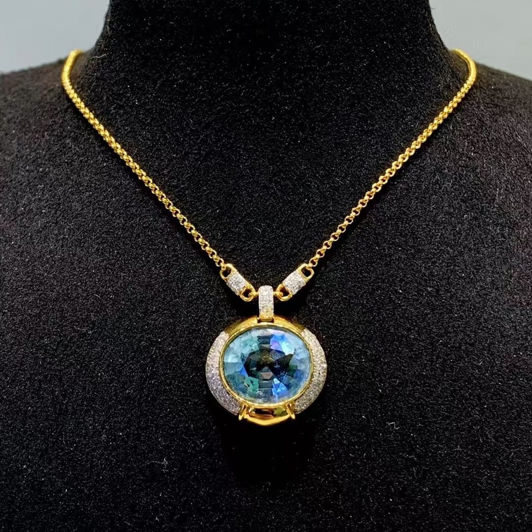 14k Gold 4.6 Ct Natural Aquamarine & Diamond Necklace (1 of 7)