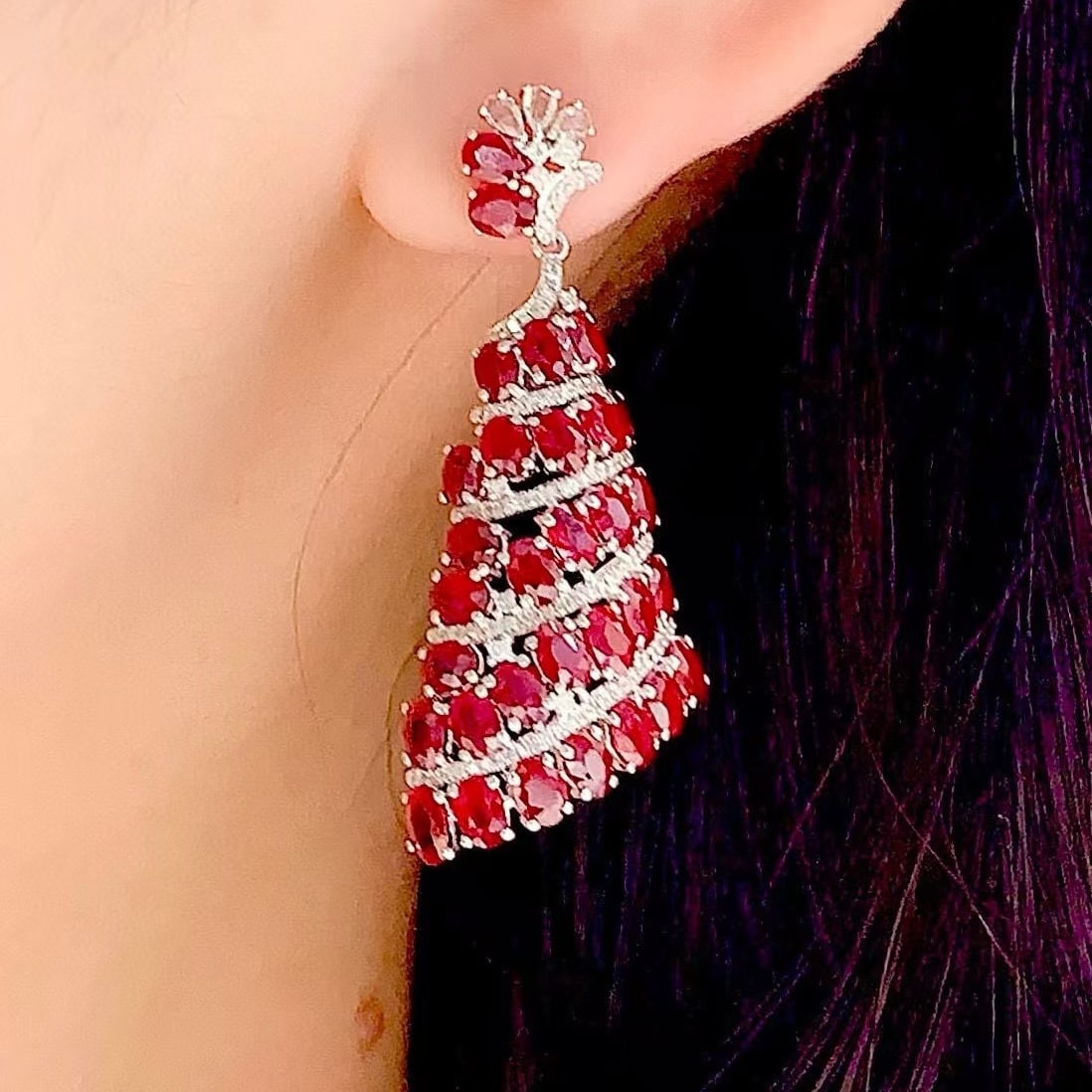 14k Gold 13.5 Ct Natural Ruby & Diamond Earrings - 2