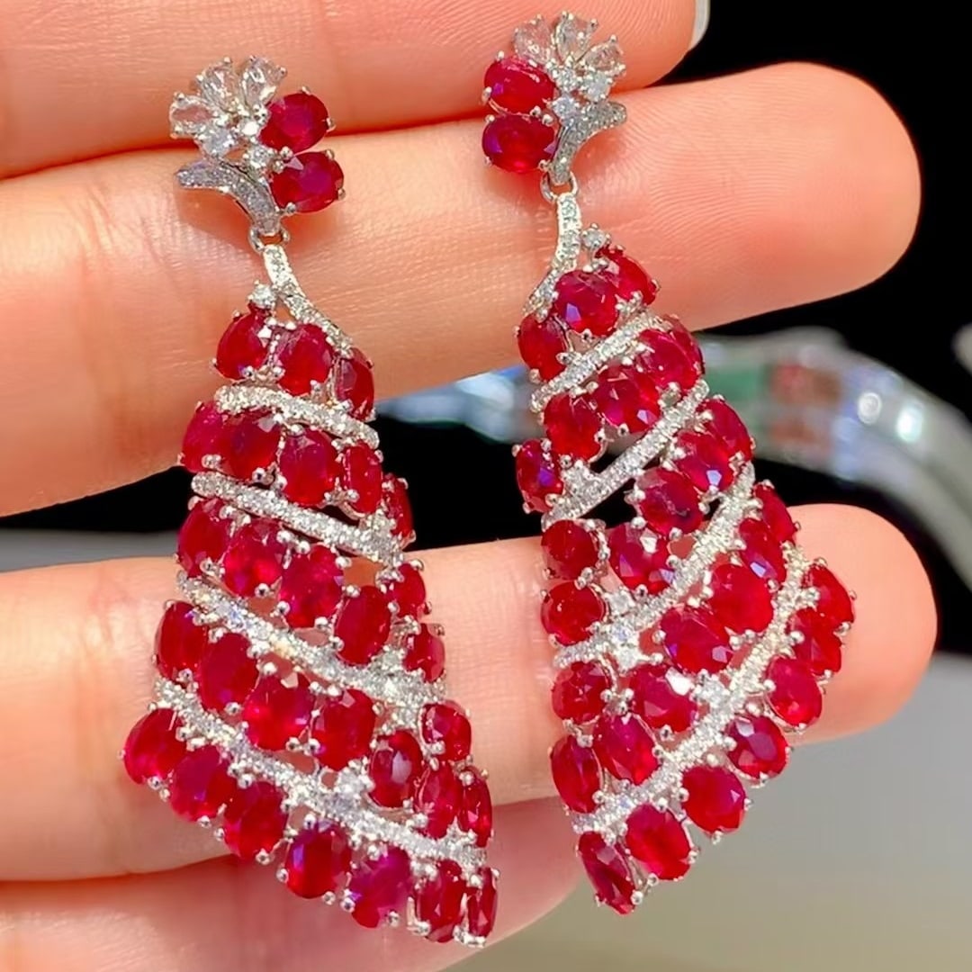 14k Gold 13.5 Ct Natural Ruby & Diamond Earrings - 3