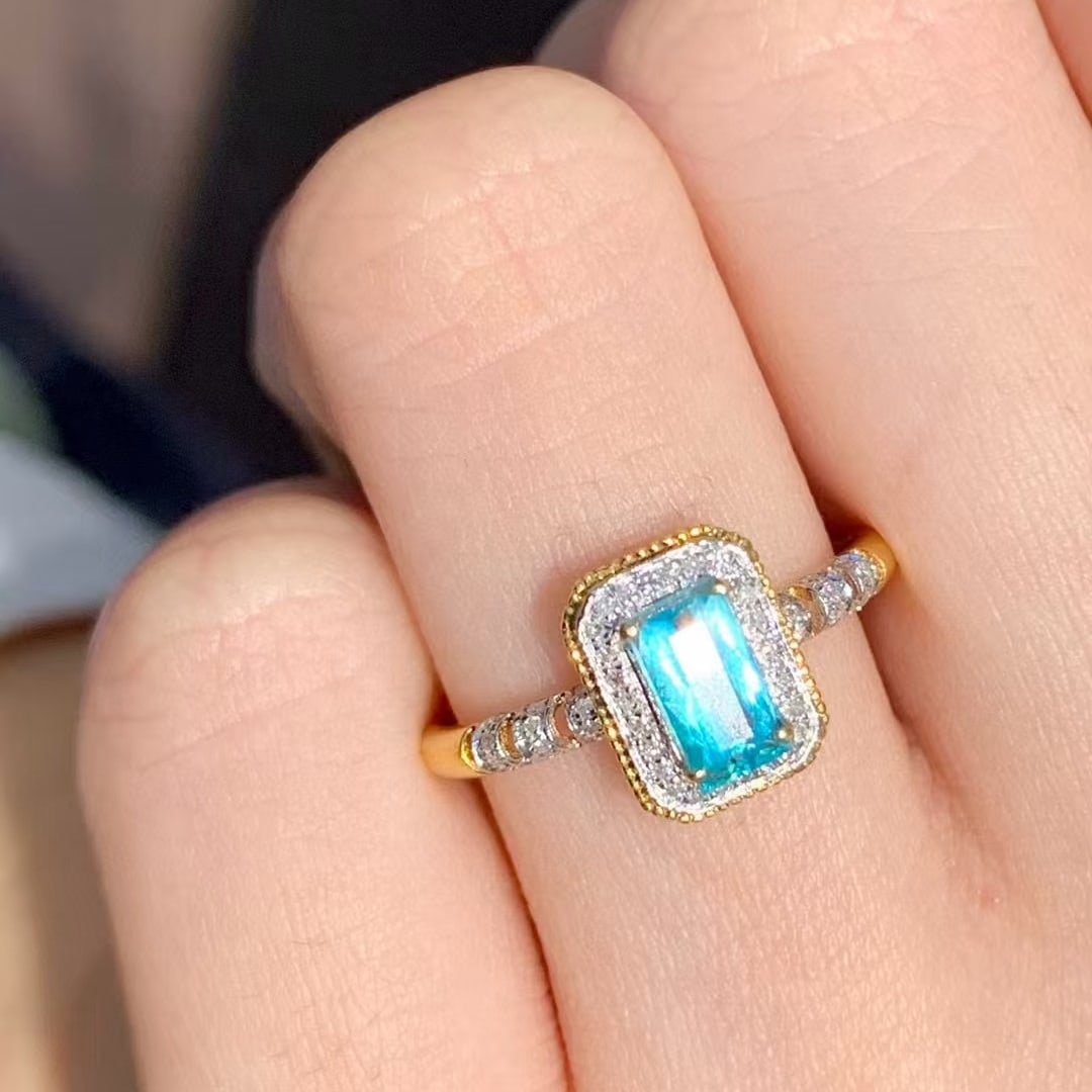 14k Gold 0.5 Ct Natural Paraiba Tourmaline & Diamond Ring - 3