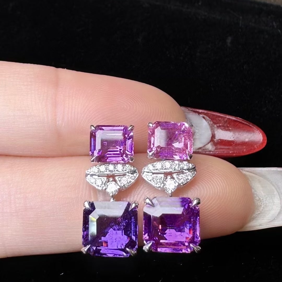 14k Gold 7.30 Ctw Natural Sapphire & Diamond Earrings: Ref:230945116 // gold content:14k gold // main gemstone:sapphire // shape:octagonal // carat weight:7. 17ct // color:purple // treatment:natural // // adjacent gemstone 2 : diamond // shape:round