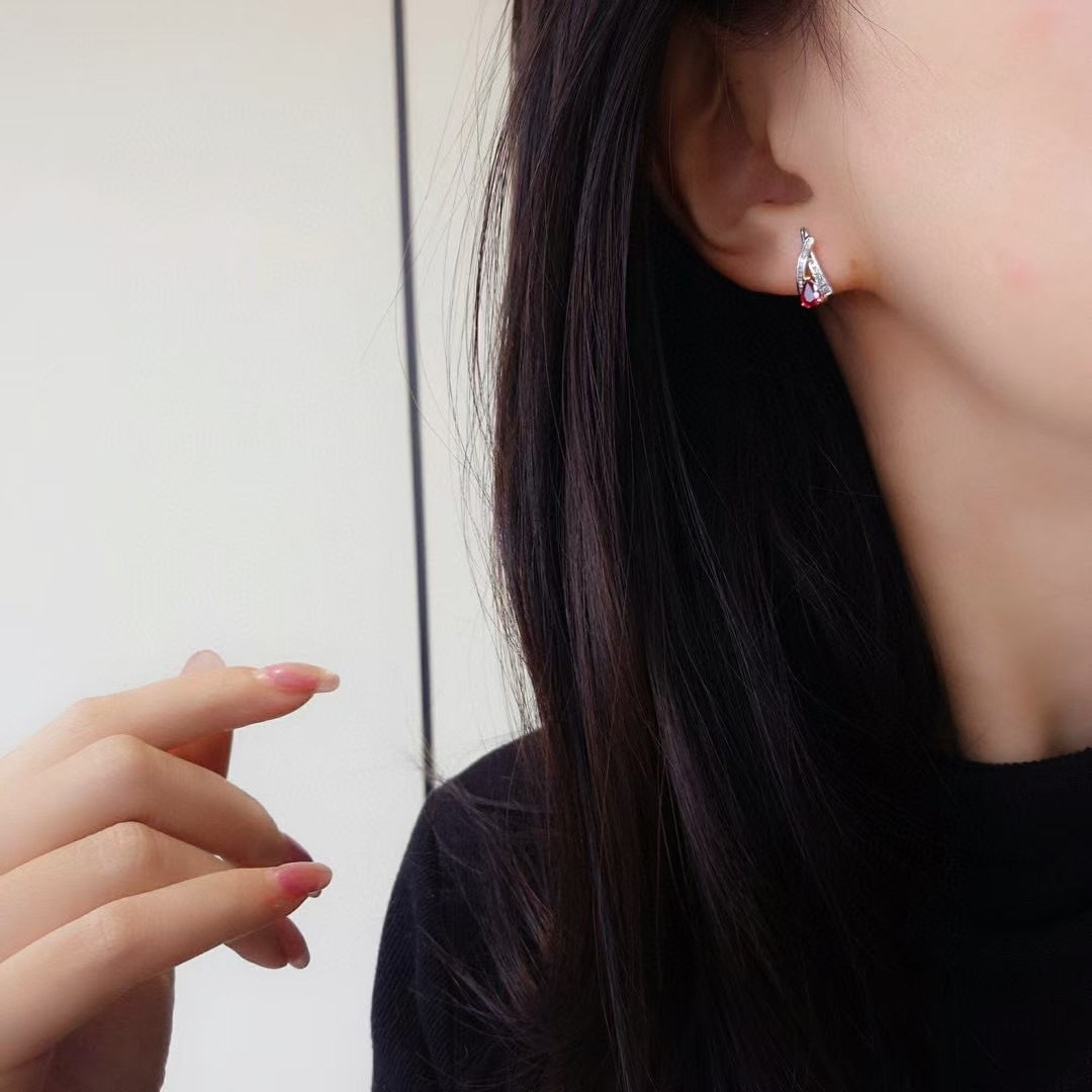 14k Gold 0.85 Ctw Natural Ruby & Diamond Earrings - 2