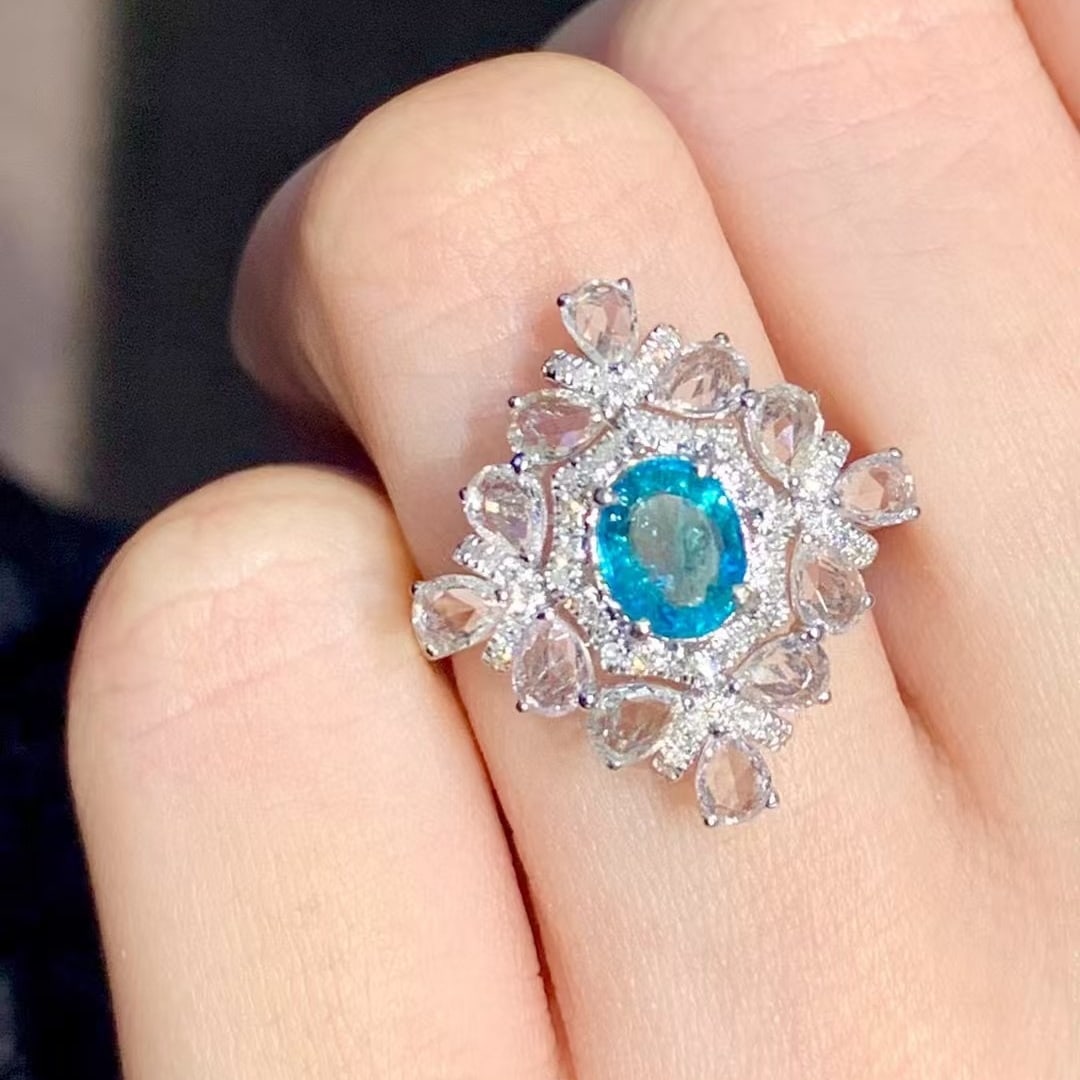 14k Gold 0.7 Ct Natural Paraiba Tourmaline & Diamond & Sapphire Ring - 5