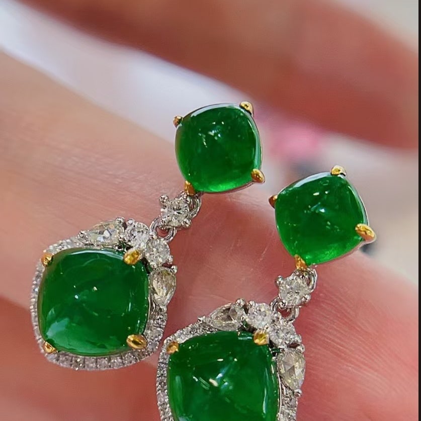 14k Gold 5.1 Ct Natural Emerald & Diamond Earrings - 3